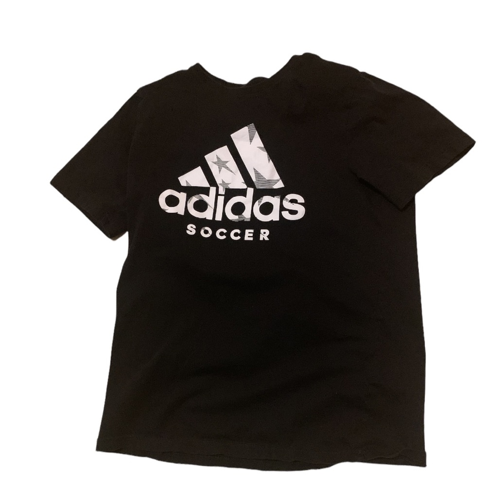 Adidas Soccer Shirt Boys Large Black White Logo Athletic Outdoors Kids Youth.